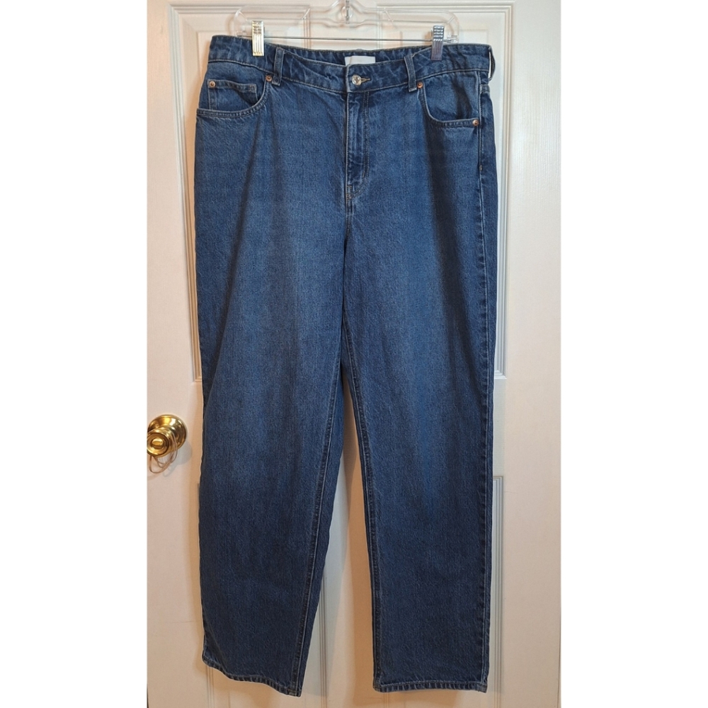 H&M High Rise Slim Leg Mom Jeans 90s Dark Acid Wash Denim Y2K Classic Size 14